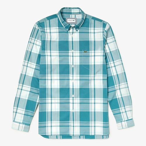 Áo Sơ Mi Dài Tay Lacoste Slim Fit Stretch Cotton Plaid Poplin Kẻ Trắng Xanh Size 42