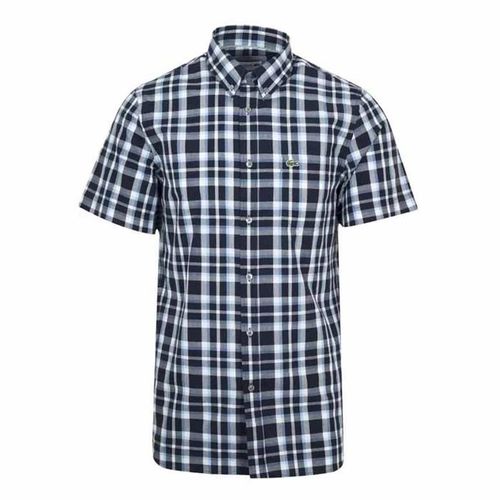Áo Sơ Mi Nam Lacoste Regular Fit Navy Short-Sleeved Checked Shirt Màu Xanh