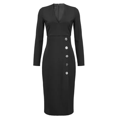 Đầm Body Pinko Midi Cổ Chữ V Tay Dài Adler Màu Đen