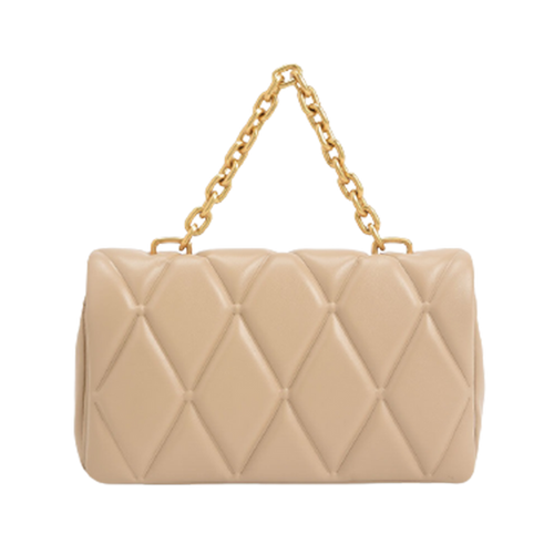 Túi Xách Tay Nữ Charles & Keith CNK Candy Chain-Handle Quilted CK2-80781659 Màu Be