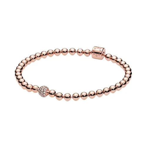 Vòng Đeo Tay Nữ Pandora Beads & Pavé Bracelet Màu Vàng Hồng Size 18