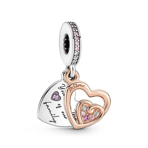 Hạt Vòng Charm Pandora Entwined Infinite Hearts Double Dangle Màu Hồng Vàng
