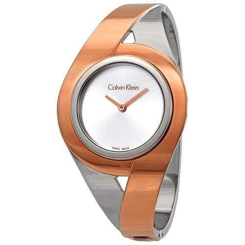 Đồng Hồ Nữ Calvin Klein CK Sensual Silver Dial Ladies Two Tone Medium Bangle Watch K8E2M1Z6 Màu Vàng Hồng