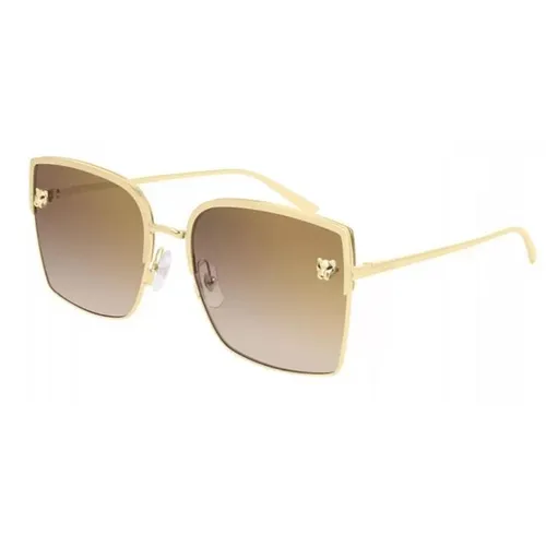Kính Mát Cartier CT0199S 002 Màu Nâu Vàng Gọng Vành Mạ Vàng