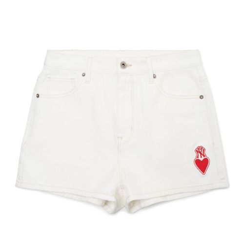 Quần Short MLB  Denim Trái Tim New York Yankees 3FDPH5023-50CRS Màu Trắng