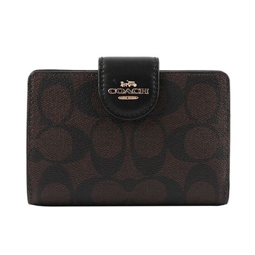 Ví Coach Medium Corner Zip Wallet In Signature Canvas C0082 Màu Nâu Đen