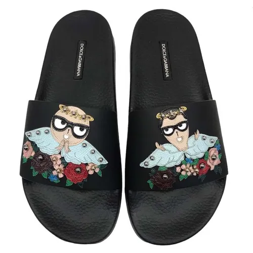 Dép Quai Ngang Dolce & Gabbana D&G Designer Pattern Màu Đen