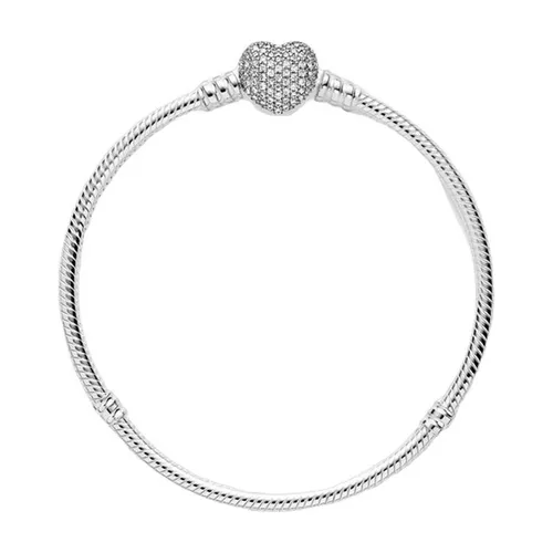 Vòng Đeo Tay Pandora Heart Clasp Snake Chain Bracelet 590727CZ Màu Bạc Size 17