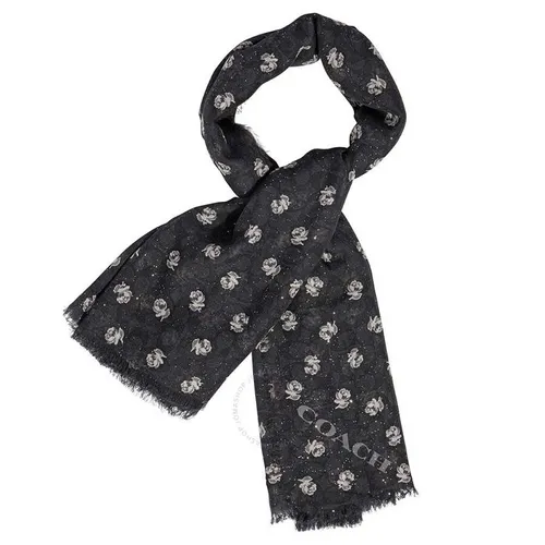 Khăn Quàng Cổ Coach Black Signature And Floral Print Oversized Square Scarf 79634 Màu Đen