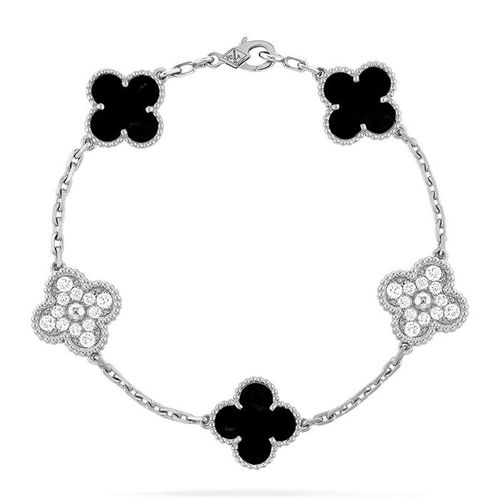 Vòng Đeo Tay Jewery Luxury Vintage Alhambra Bracelet, 5 Motifs Màu Bạc, Đen