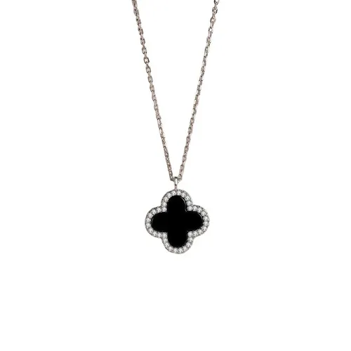 Dây Chuyền Lili Jewelry Bạc Nữ Đẹp Đính Đá CZ, Mã Não Cỏ 4 Lá LILI_137537 Màu Bạc