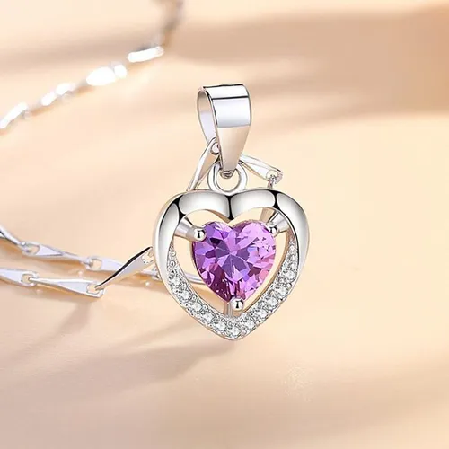 Dây Chuyền Lili Jewelry Bạc Nữ Trái Tim Đẹp Đính Đá CZ LILI_637225 Màu Tím