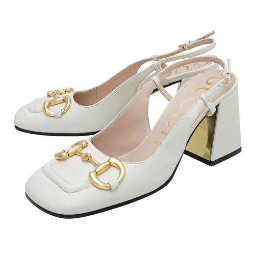 Giày Cao Gót Gucci Women's Mid-Heel Slingback With Horsebit Màu Trắng Size 38