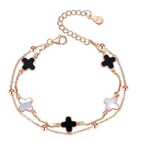 Vòng Đeo Tay LiLi Jewelry Hình Cỏ Bốn Lá Lili_527629 Màu Vàng Hồng Mặt Trắng Đen