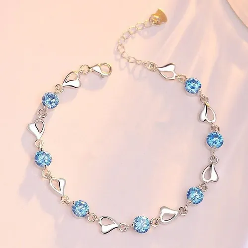 Vòng Đeo Tay LiLi Jewelry Hình Trái Tim Đính Đá CZ Lili_276753 Màu Bạc Xanh