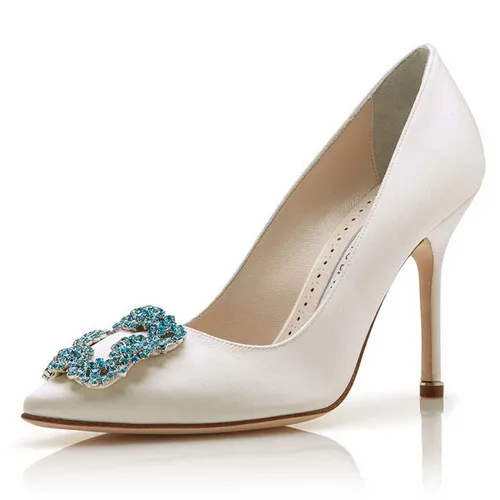 Giày Cao Gót Manolo Blahnik Hangisi Brideus White Màu Trắng