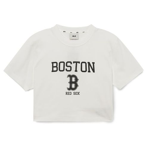 Áo Croptop Nữ MLB Varsity Crop Boston Red Sox 3FTSV0333-43WHS Tshirt Màu Trắng Size S