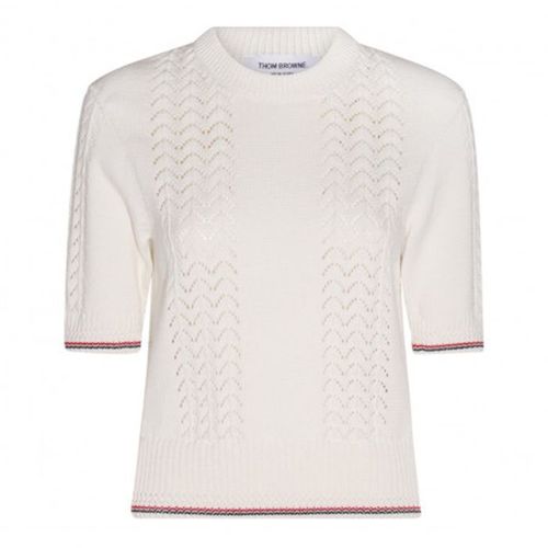 Áo Thun Nữ Thom Browne Pointelle Knitted Tshirt Màu Trắng Size 40