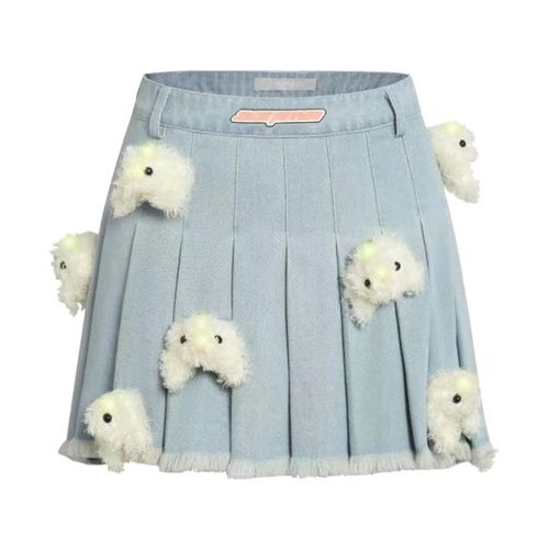 Chân Váy Nữ Xếp Ly 13 De Marzo Luminous Bear Denim Skirt Blue FR-JX-676 Màu Xanh Blue Size M