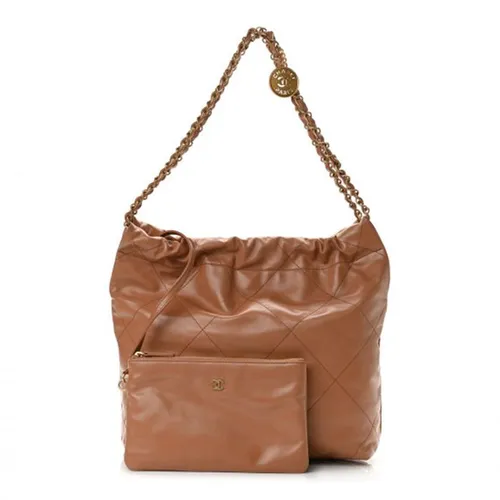 Túi Đeo Vai Nữ Chanel 22 Hobo Handbag Shiny Calfskin Gold Metal Camel Màu Be Đậm