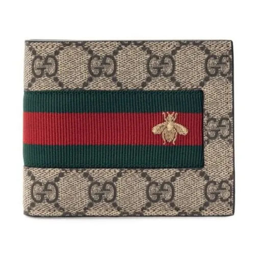 Ví Nam Gucci Bee Web Bifold Wallet GG Coated Canvas Màu Nâu Be