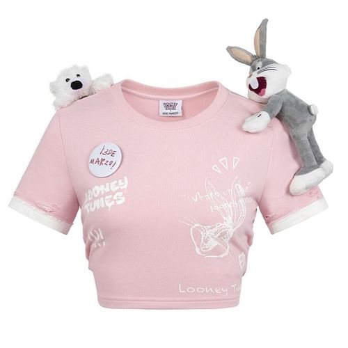 Áo Croptop Nữ 13 De Marzo x Looney Tunes Lace Up Half Back Top Pink Màu Hồng Size S