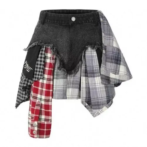 Chân Váy Nữ Weird Market Plaid Patch Denim Skirt Black Màu Đen Size S