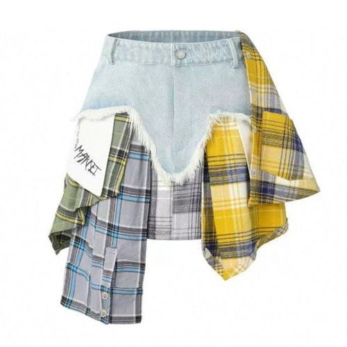 Chân Váy Nữ Weird Market Plaid Patch Denim Skirt Blue Màu Xanh Blue Size S