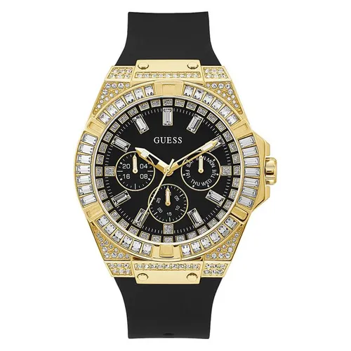Đồng Hồ Nam Guess Gold Tone Case Black Silicone GW0208G2 Màu Vàng Đen