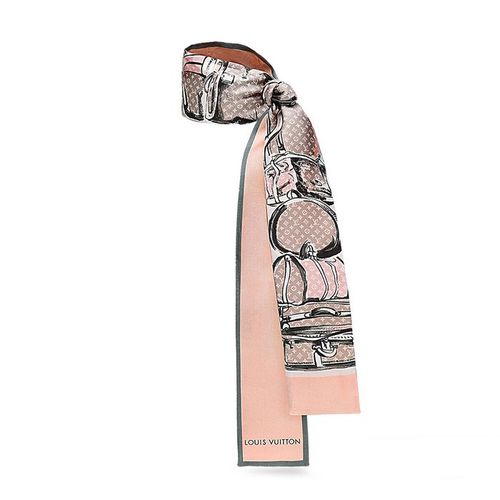 Khăn Nữ Louis Vuitton LV Rose Poudre Trunks Print Bandeau Scarf M73965 Màu Hồng Nâu