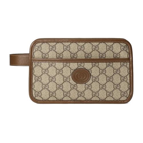 Túi Cầm Tay Gucci Travel Pouch With Interlocking G Màu Nâu