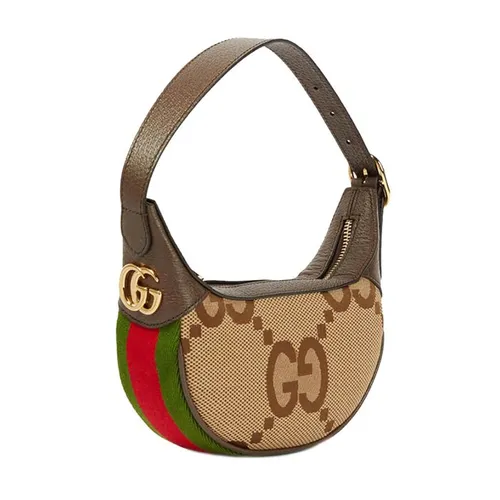 Túi Đeo Vai Nữ Gucci Ophidia Jumbo GG Half Moon Mini Hobo Bag Camel/Ebony Màu Nâu Be