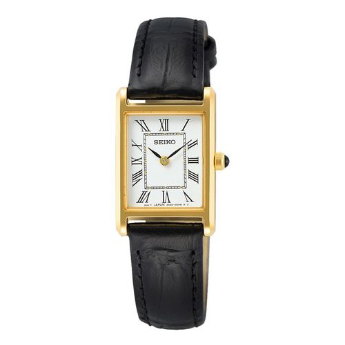 Đồng Hồ Nữ Seiko Quartz White Dial Black Leather Ladies Watch SWR054 Màu Đen Vàng