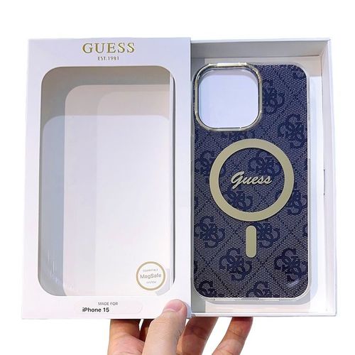 Ốp Điện Thoại Guess Logo Case iPhone 15 Màu Nâu Đen