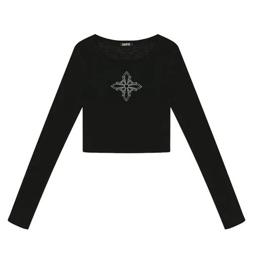Áo Croptop Nữ SMFK Black Wildworld Baroque Emblem ULS13B Màu Đen