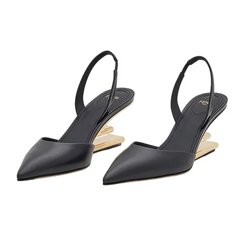 Giày Cao Gót Nữ Fendi Black Leather Medium Heel Slingbacks 8J8403NA7F0QA1 Màu Đen Size 38