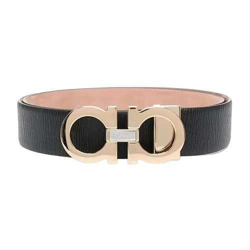 Thắt Lưng Nam Salvatore Ferragamo Gancini Buckle Black & Gold 0754204 Belt Màu Đen Size 105