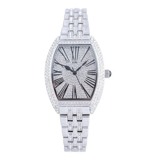 Đồng Hồ Nữ Kemil K&M Lily Crystal Women's Watch KM2205 Màu Bạc ( Kèm Dây Da Trắng) 