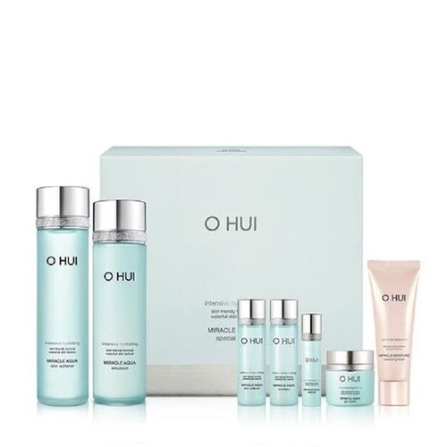 Bộ Dưỡng Da Ohui Xanh Cấp Nước Dành Cho Da Dầu Miracle Aqua Special Set 7 Món
