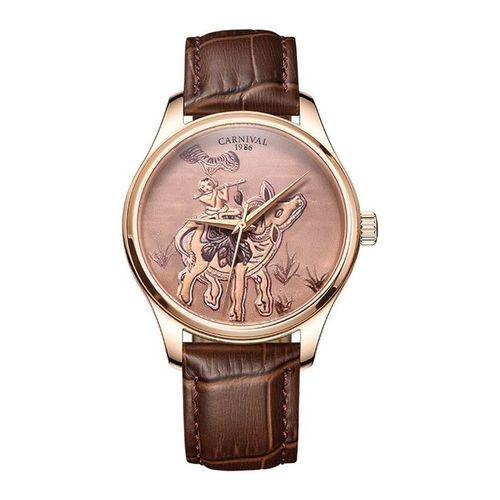 Đồng Hồ Nam I&W Carnival Chú Bé Chăn Trâu Thổi Sáo CNV515G4 Màu Nâu Vàng