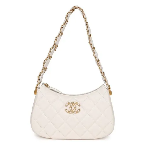 Túi Đeo Chéo Nữ Chanel 19 Hobo Bag White Aged Calfskin Brushed Gold Hardware Màu Trắng
