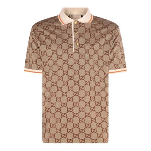 Áo Polo Nam Gucci Beige With GG Logo Printed 742384XJFGU2270 Màu Nâu Be Size M