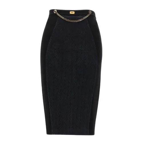 Chân Váy Nữ Elisabetta Franchi Black With Chain GO02836E2110 Màu Đen
