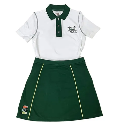 Set Áo + Chân Váy Nữ Lacoste Tennis Skirt Roland Garros Edition Cotton Pique In White/ Dark Green Màu Trắng Xanh Size 40