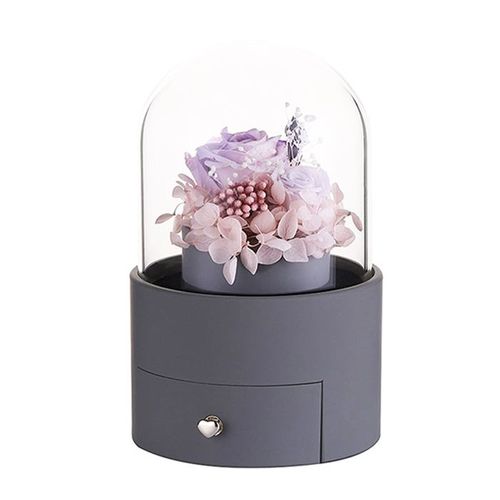 Hộp Quà Tặng Đựng Trang Sức Xoay Tự Động Đèn Led Hoa Hồng Sáp LiLi Jewelry LILI_865346 Màu Xám