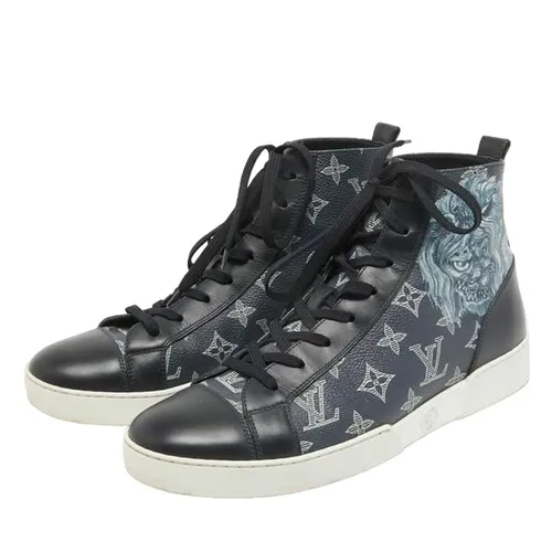 Giày Sneaker Nam Louise Vuitton LV Canvas and Leather Match Up Cloth Trainer High Top Màu Xanh Navy Size 41.5