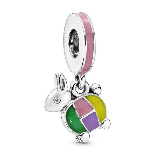 Hạt Vòng Charm Pandora Rabbit Lantern Silver Dangle With Clear Cubic Zirconia, Pink, Purple, Green, Yellow Enamel 797603ENMX Phối Màu