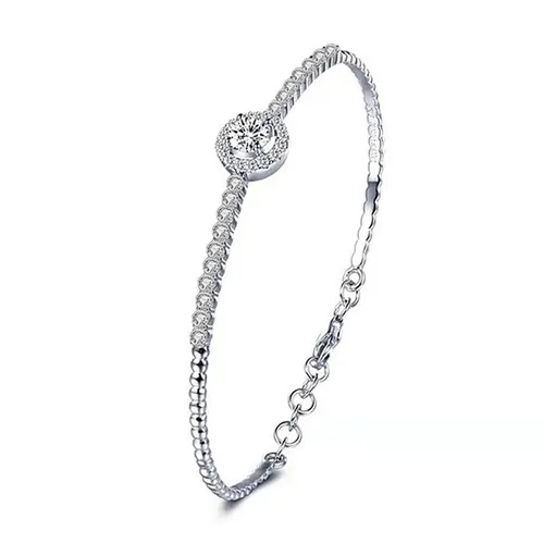 Vòng Đeo Tay Nữ Lili Jewelry Dạng Kiềng Đính Kim Cương Moissanite Tròn Farah LILI_054678 Màu Bạc