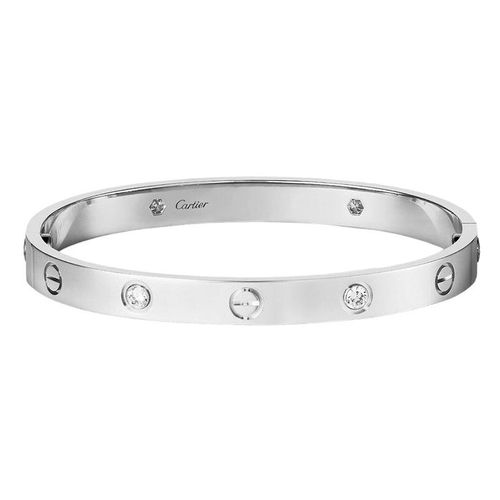 Vòng Đeo Tay Jewery Luxury LOVE Vàng Trắng 18k 4 Kim Cương 6.1mm Màu Trắng Bạc Size 16