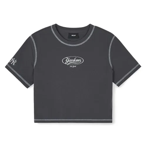 Áo Thun Nữ MLB Vintage Graphic Slim Crop New York Yankees 3FTSN0243-50CGS TShirt Màu Ghi Xám Size XS
